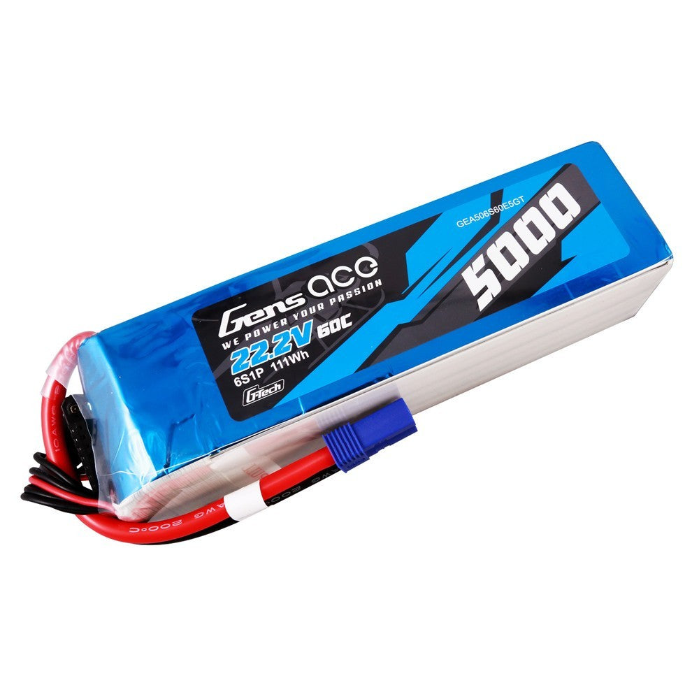 Gens Ace 5000mAh 22.2V 60C 6S Lipo Battery EC5 Plug For 600 700 Helicopter Drone