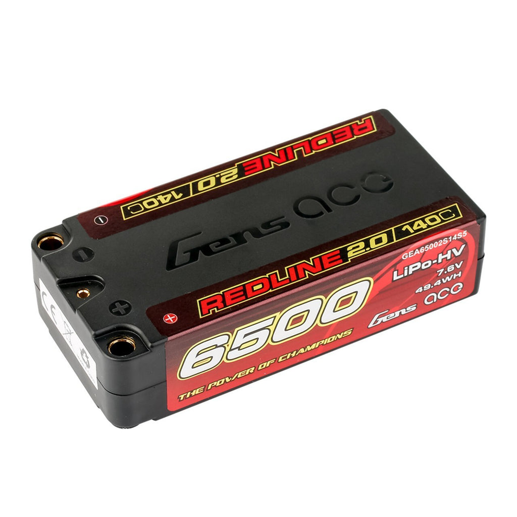 Gens ace Redline 2.0 6500mAh 2S 140C 7.6V Lipo RC Car Battery with 5.0mm Bullet