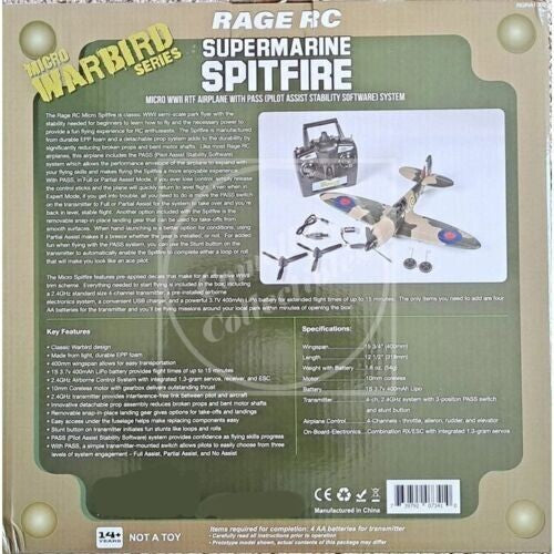 Rage RC Supermarine Spitfire Micro RTF Airplane w/ Pilot Assist PASS RGRA1303