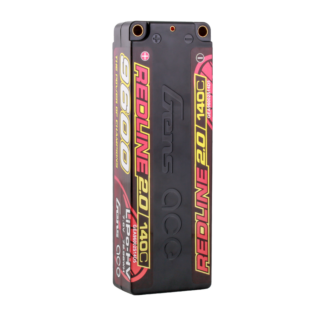 Gens Ace 9600mAh 2S 7.6V 140C HardCase Redline 2.0 Lipo Battery 5mm Bullet