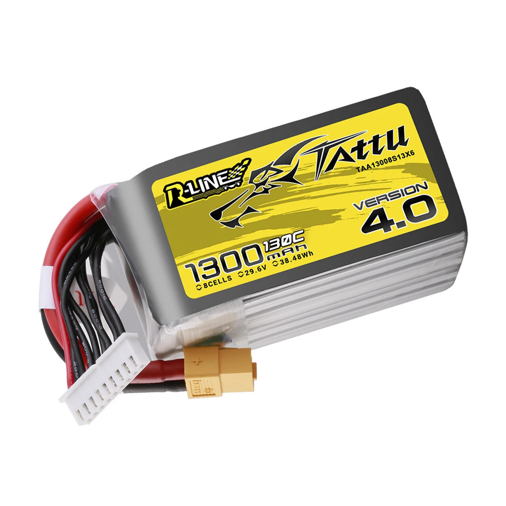 2x Tattu 1300mAh 8S 130C 29.6V RLine Version 4.0 Lipo Battery Pack With XT60
