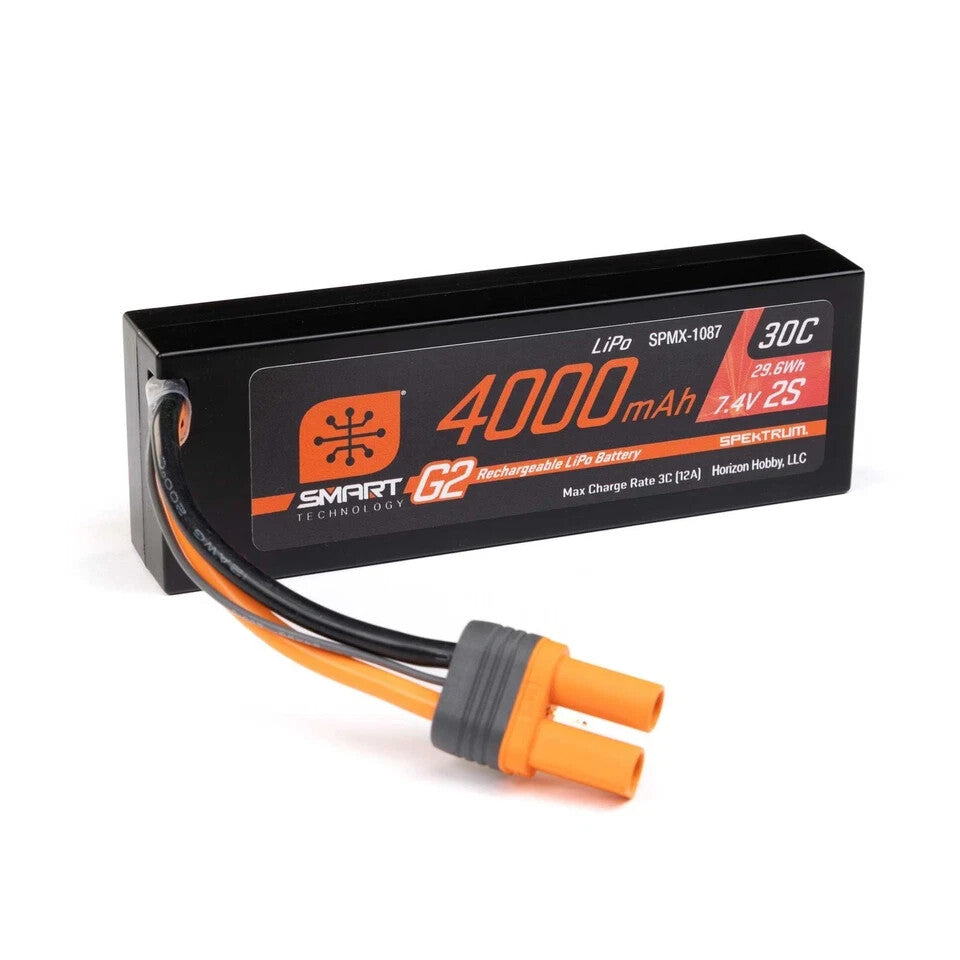 Spektrum 7.4V 4000mAh 2S 30C Smart LiPo G2 Hard Case IC5 Battery SPMX-1087