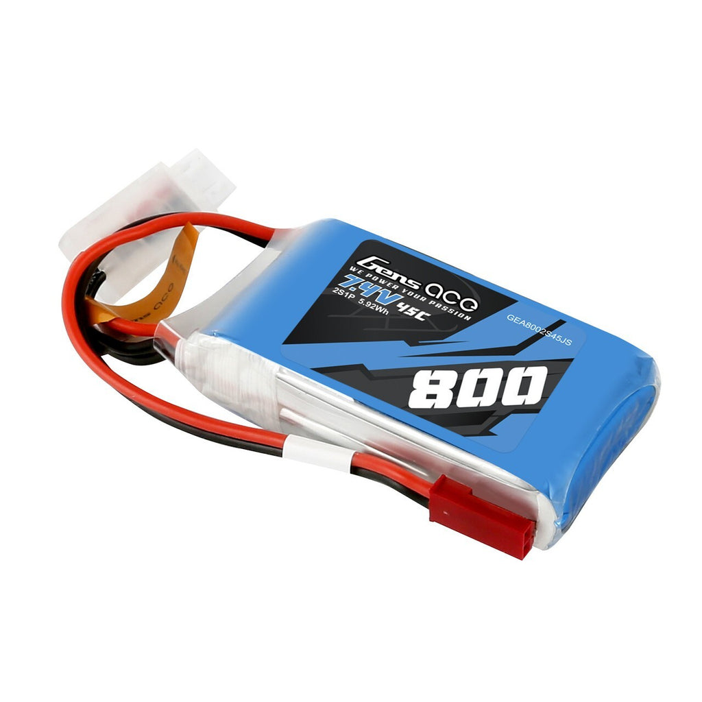 Gens Ace 7.4V 800mAh 2S 45C RC Remote Control Airplane Lipo Battery JST Plug