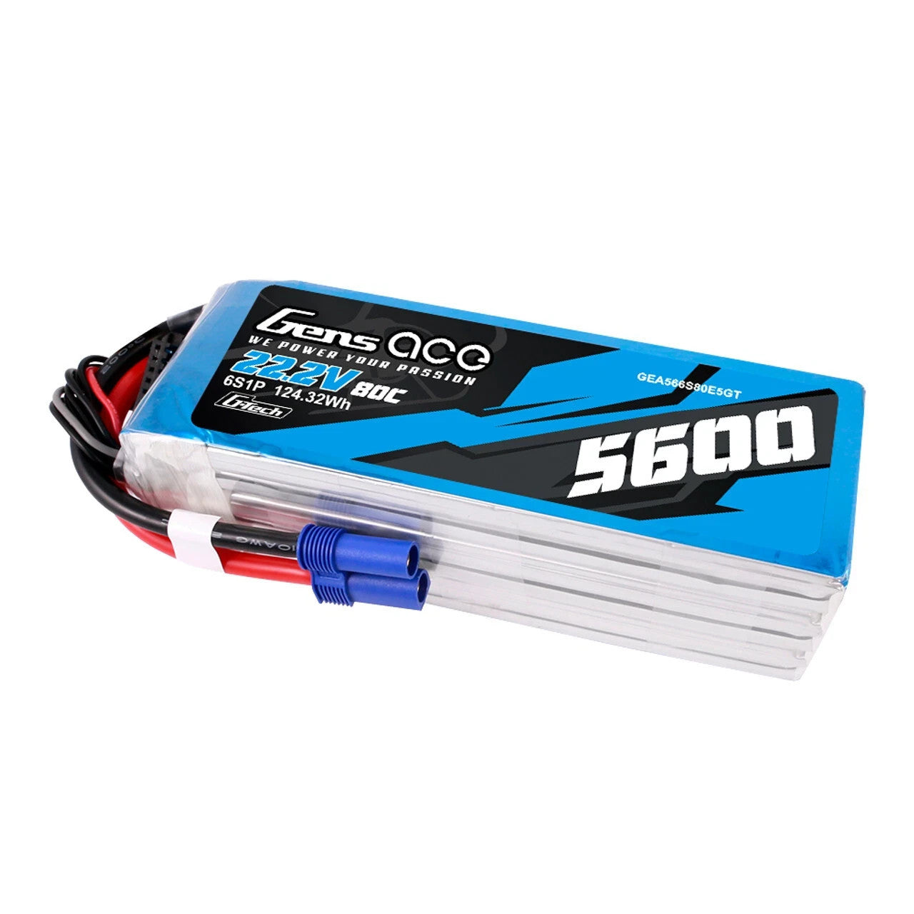 Gens Ace 5600mAh 22.2V 80C GTech 6S Lipo Battery EC5 For 700 Size RC Helicopter