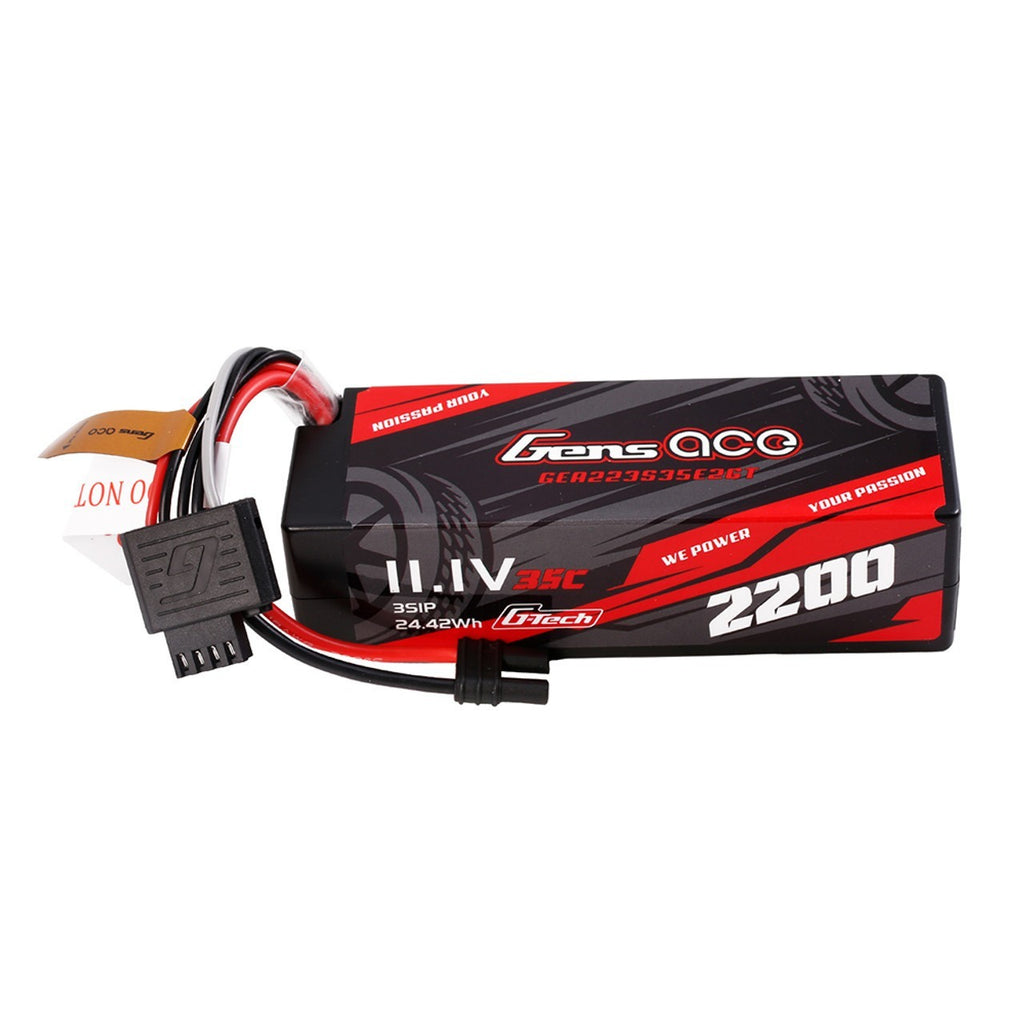 2x Gens ace 2200mAh 3S 35C 11.1V HardCase GTech Lipo Battery Pack IC2 EC2 Plug