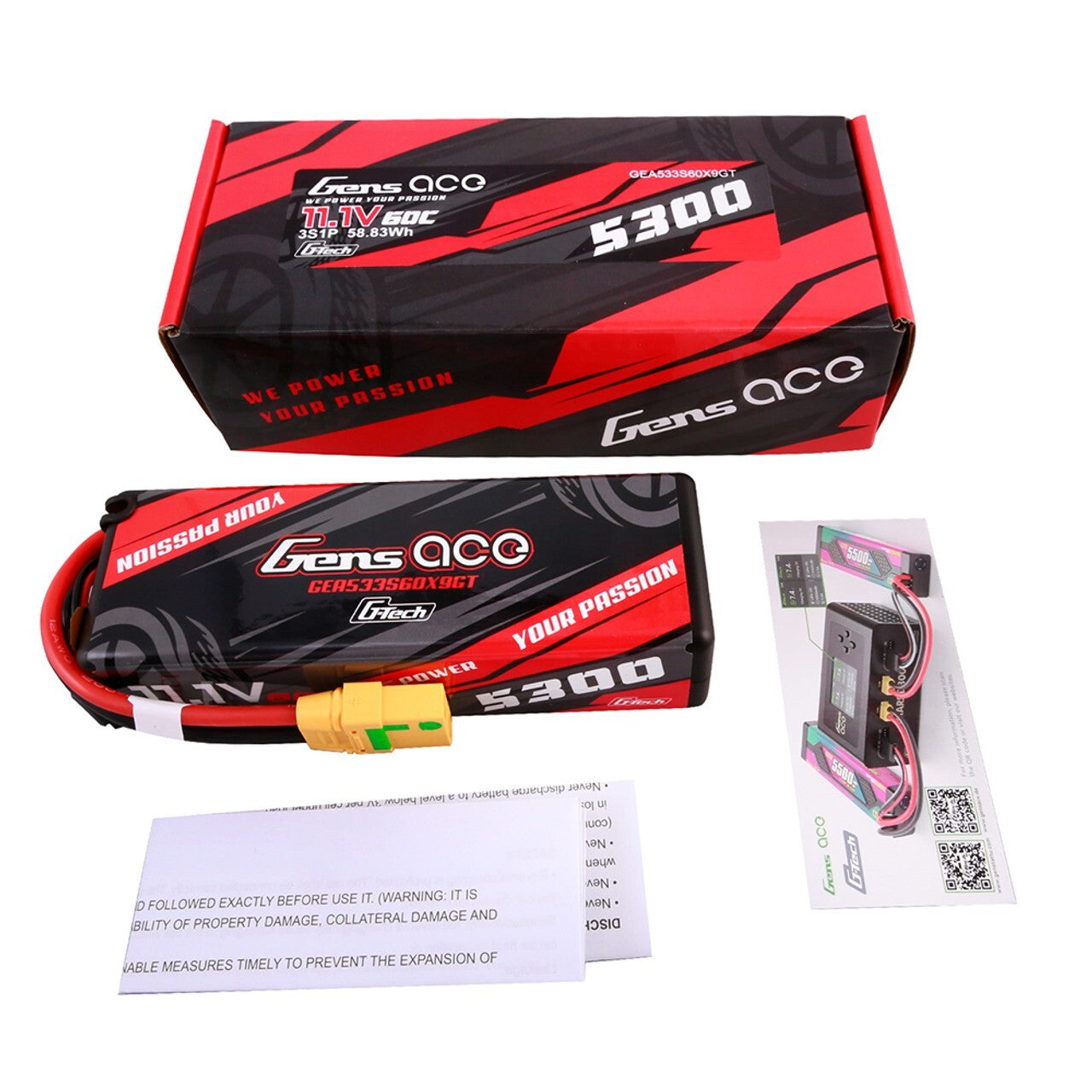 Gens Ace 5300mAh 3S 60C 11.1V HardCase GTech Lipo Battery with XT90-S XT90
