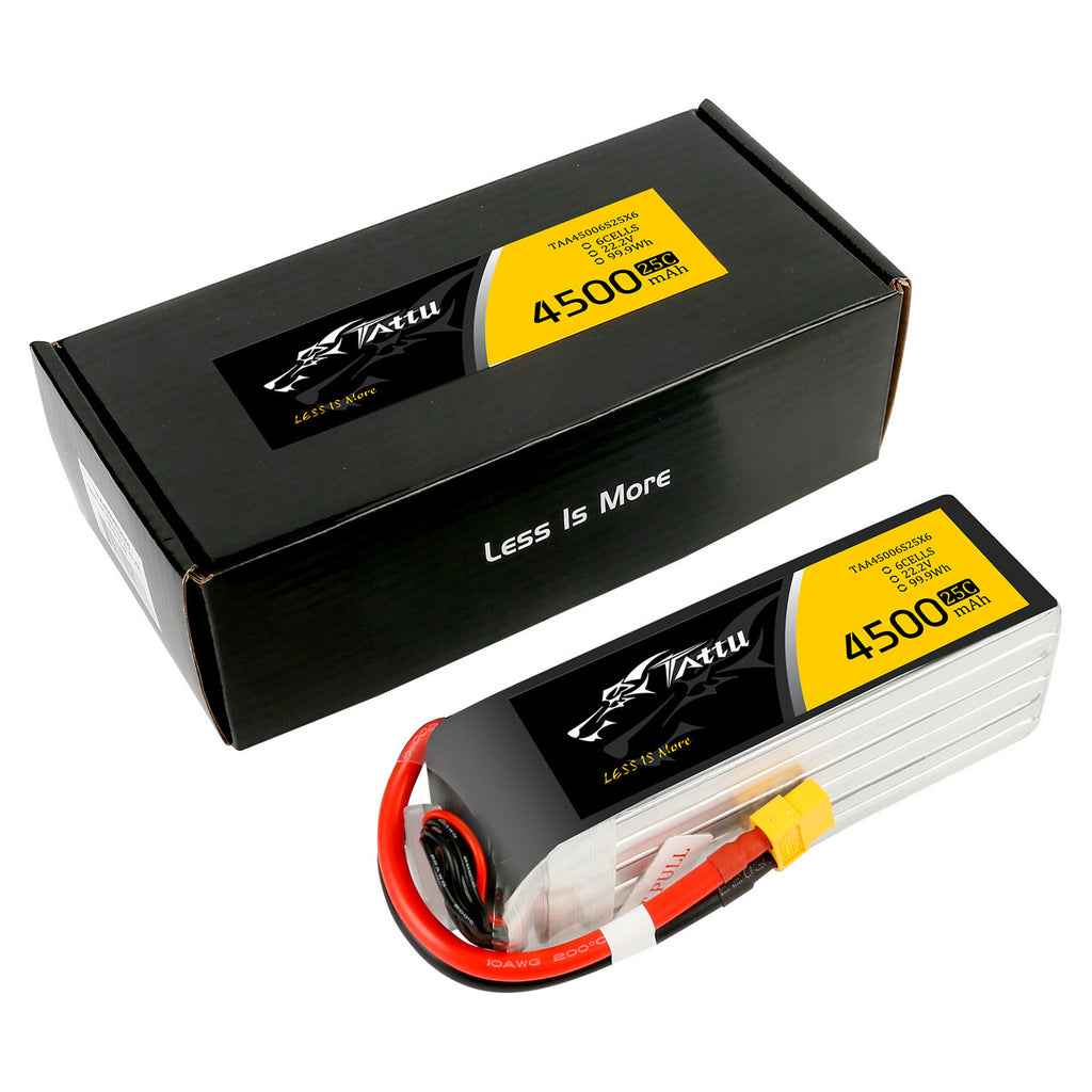 Tattu 22.2V 25C 6S 4500mAh Lipo Battery XT60 Plug For 600 size RC Helicopter Jet