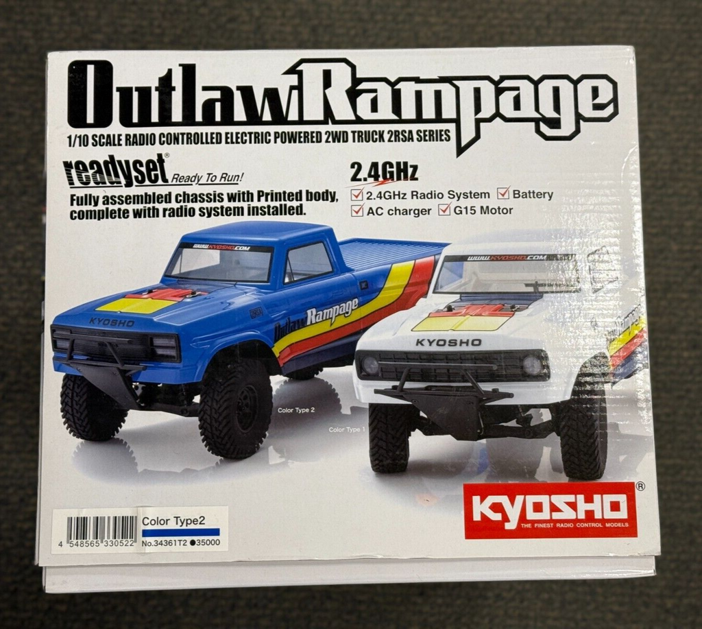 Kyosho 1/10 Electric Outlaw Rampage 2wd Truck Blue Ready Set KYO34361T2