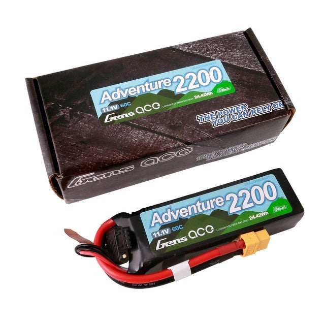 2x Gens Ace 2200mAh 3S 60C 11.1V G-Tech Adventure Lipo Battery Pack w/ XT60 Plug