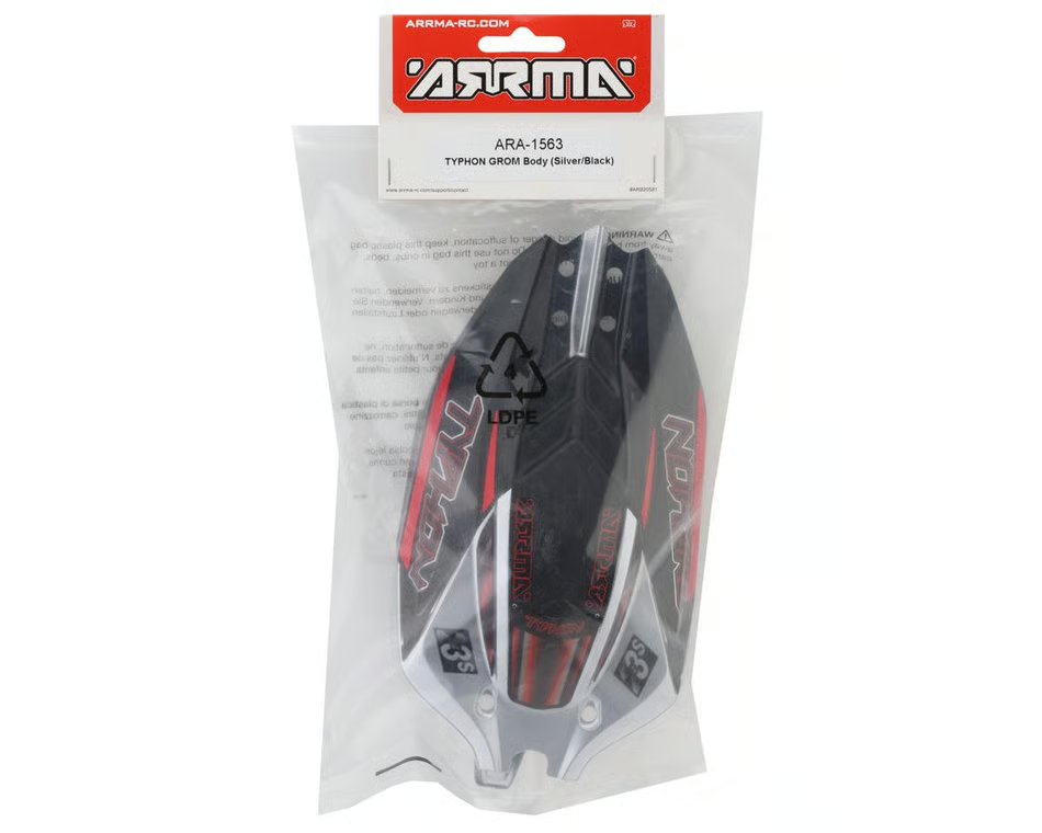 ARRMA 1/14th Scale TYPHON GROM Replacement Body Silver/Black ARA-1563