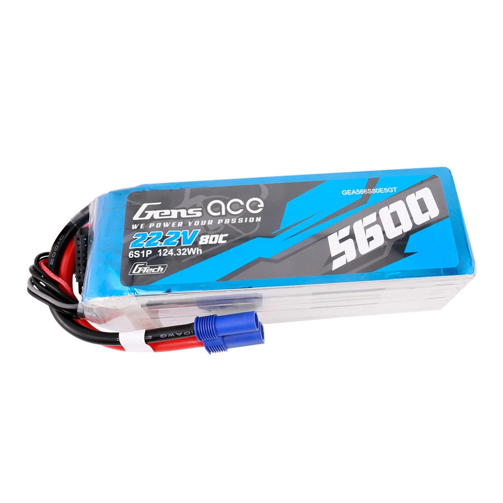Gens Ace 5600mAh 22.2V 80C GTech 6S Lipo Battery EC5 For 700 Size RC Helicopter