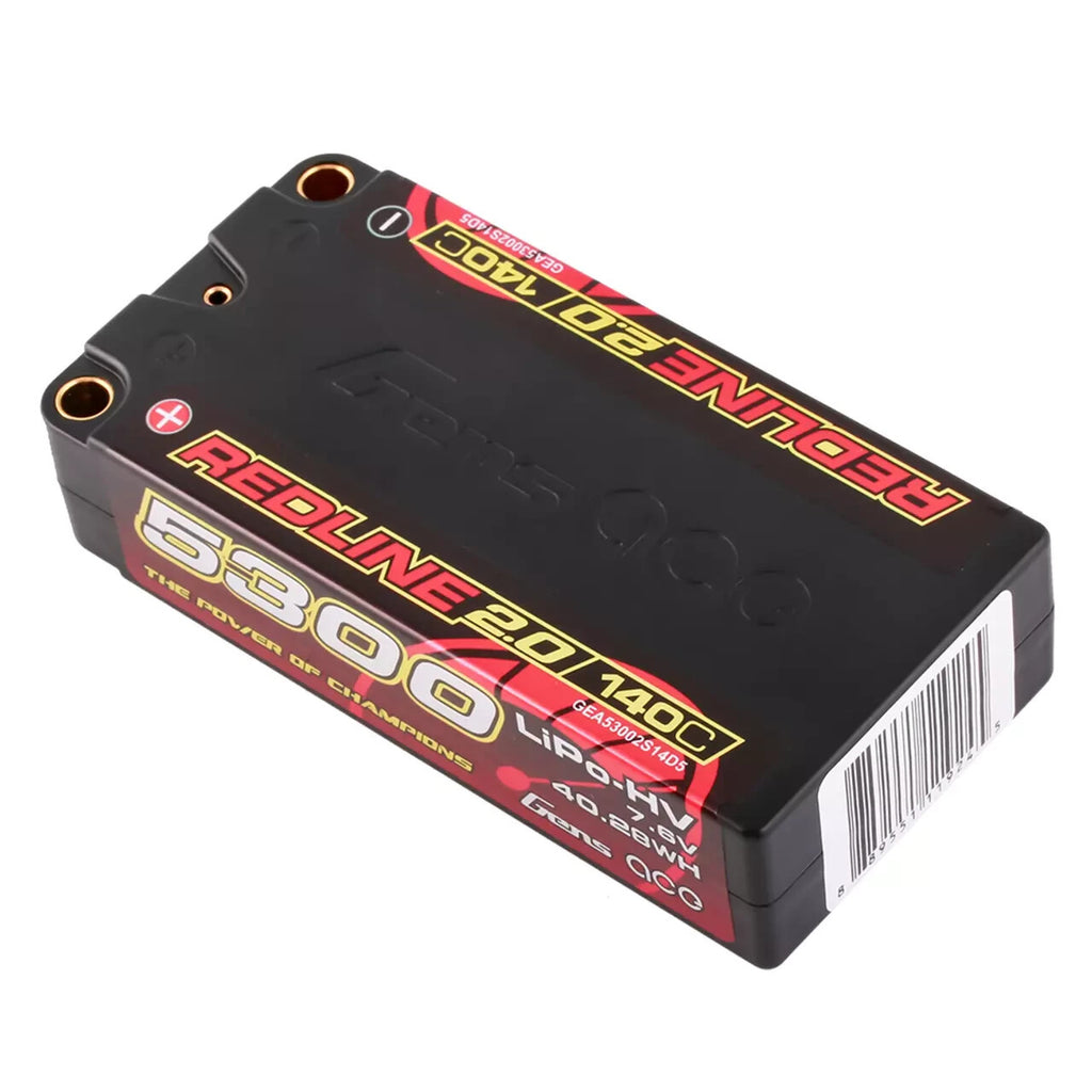 2x Gens Ace Redline 5300mAh 7.6V 140C 2S Lipo Battery HardCase HV Shorty :RC Car