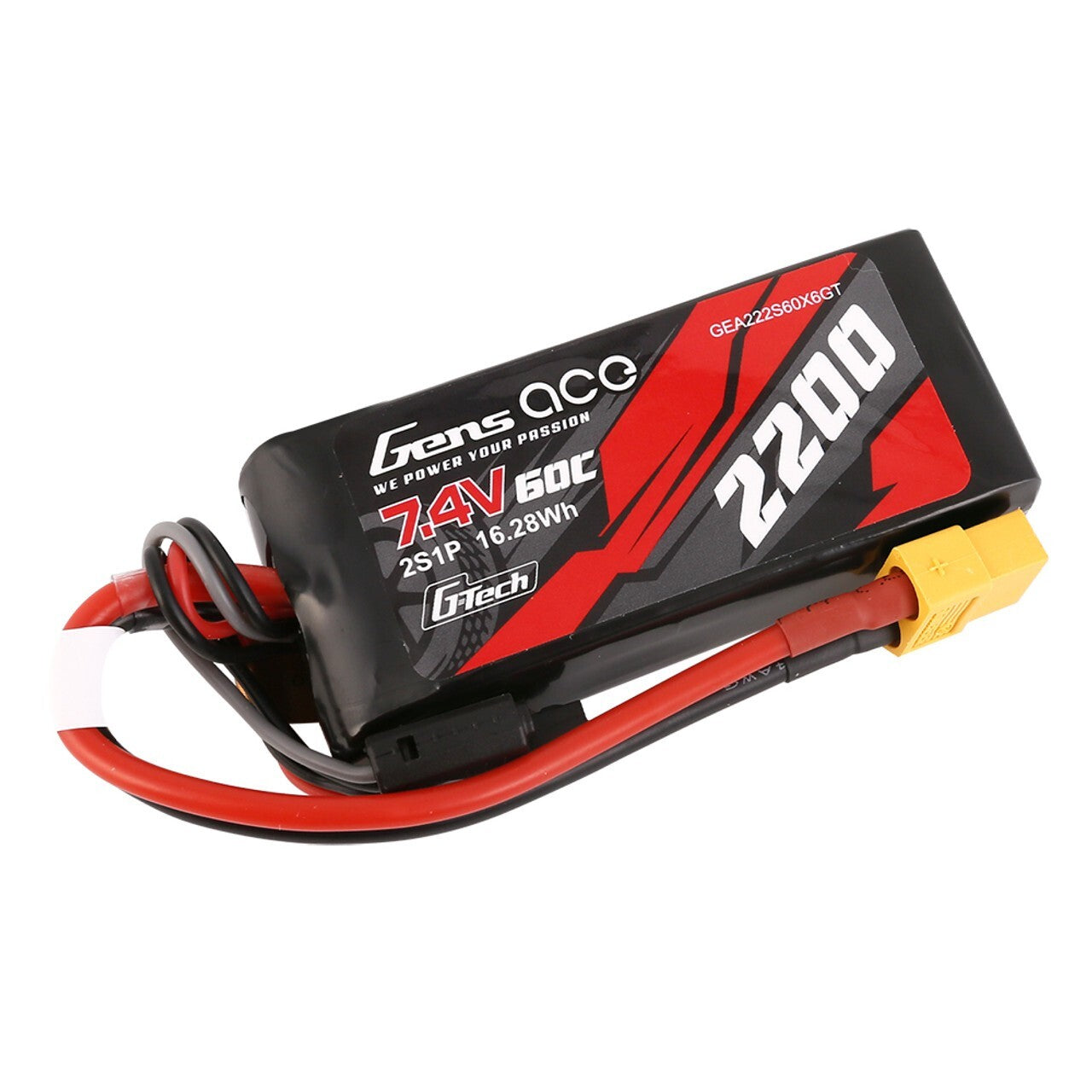 2x Gens Ace G-Tech 60C 7.4V 2200mAh 2S Lipo Battery XT60 For Traxxas 1/16 E-Revo