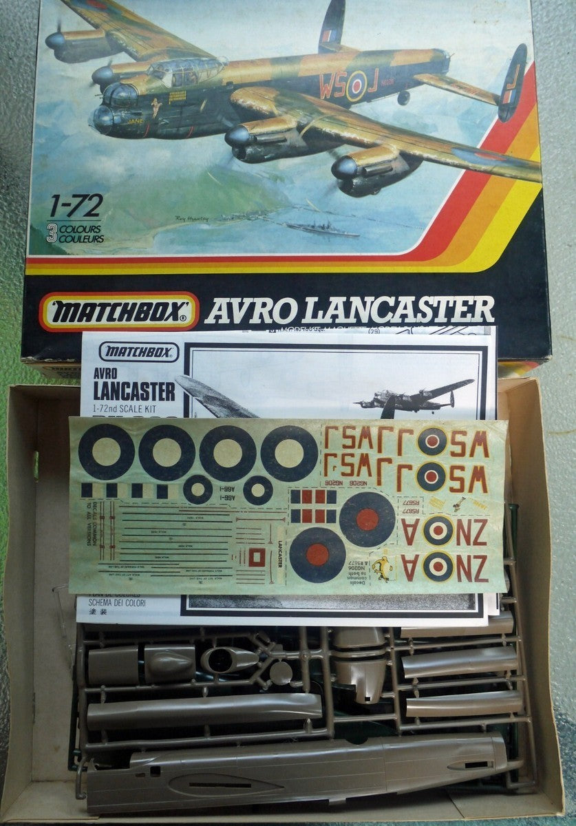 1983 Matchbox 3-Color 1/72 British RAF Avro Lancaster Model Airplane Kit #PK-602