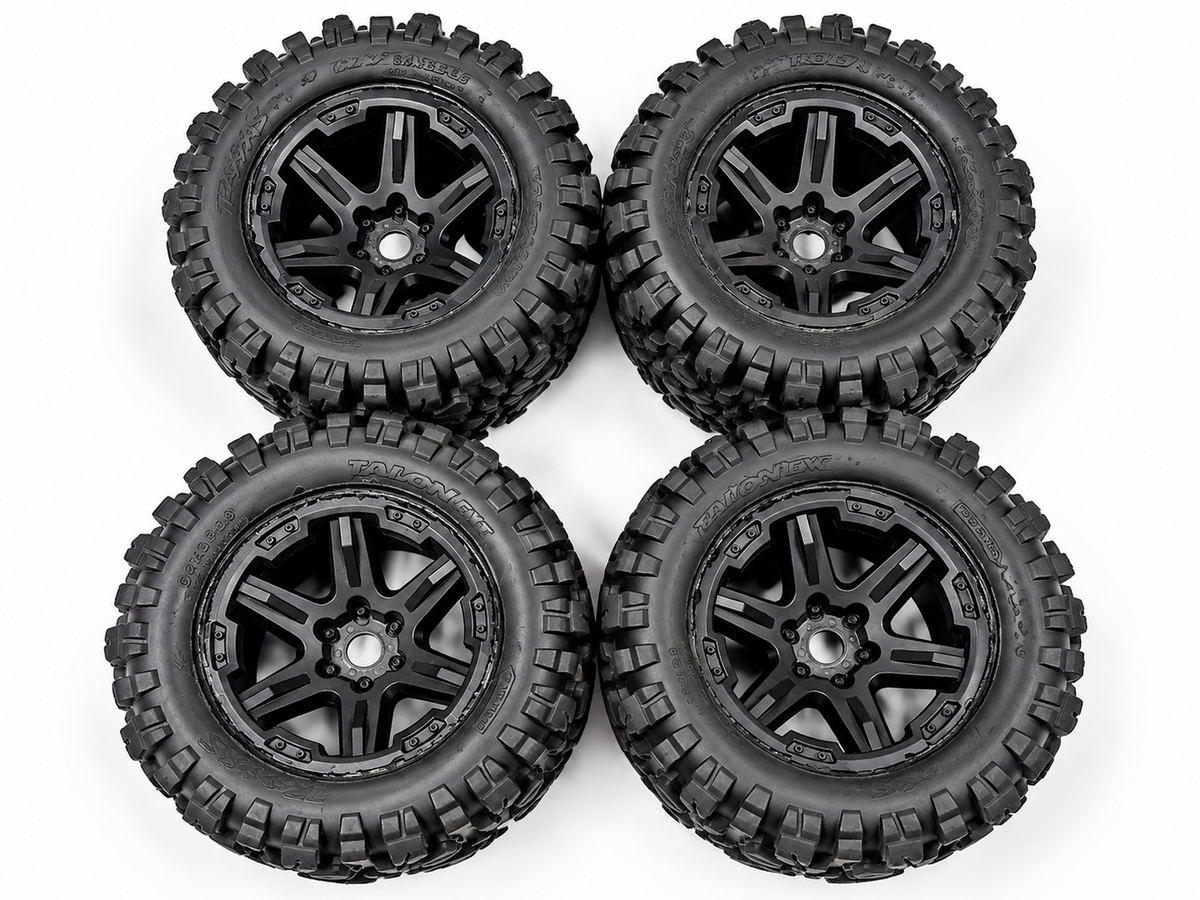 Traxxas Talon EXT 5.4x3.5-3.8 Tires Wheels Set of 4 Black Used RC Truck