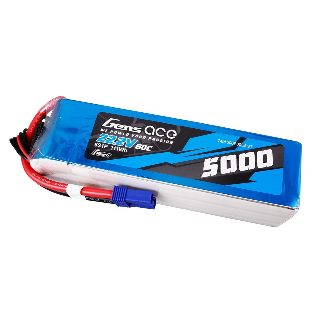Gens Ace 5000mAh 22.2V 60C 6S Lipo Battery EC5 Plug For 600 700 Helicopter Drone