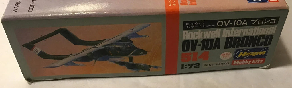 Vintage Hasegawa Rockwell OV-10A Bronco 1/72 Scale Plastic Model Kit 514