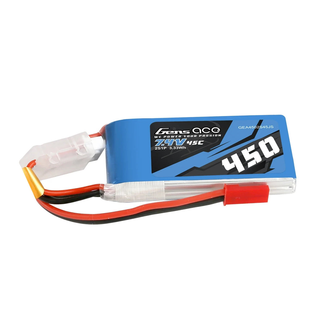 Gens Ace 450mAh 2S 45C 7.4V Lipo RC Remote Control Airplane Battery JST Plug
