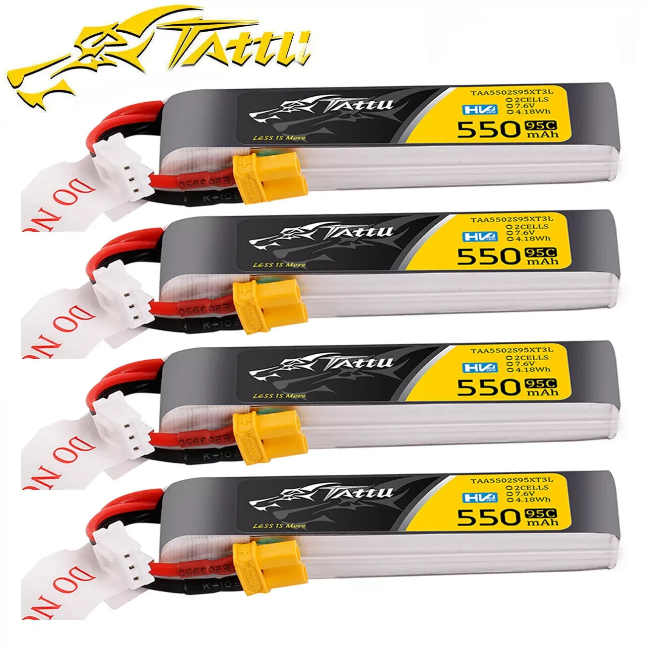 4x Tattu 550mAh 2S 7.6V HV Lipo RC Airplane Drone Battery Long Pack w/ XT30 Plug