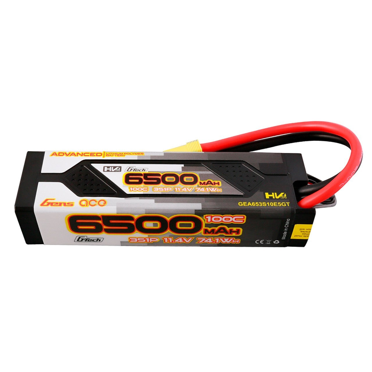 Gens Ace Advanced 6500mAh 11.4V 100C 3S HardCase Lipo Gtec Battery Pack EC5