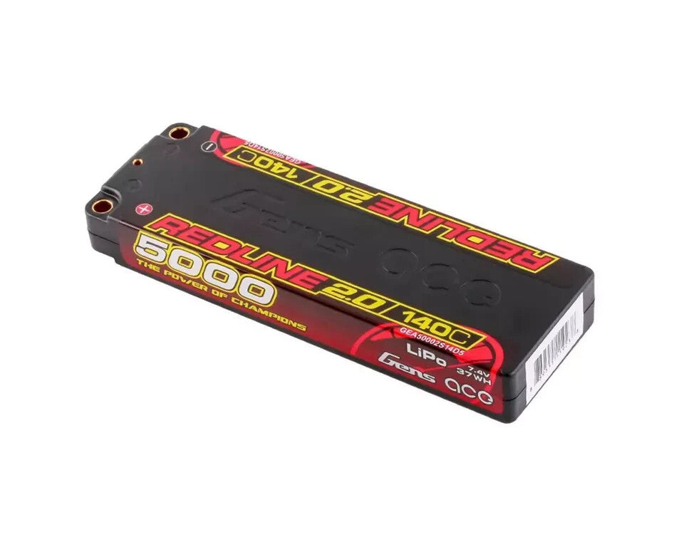 2x Gens Ace Redline 2.0 2S LiHV Battery 140C 7.6V / 5000mAh w/5mm Bullets