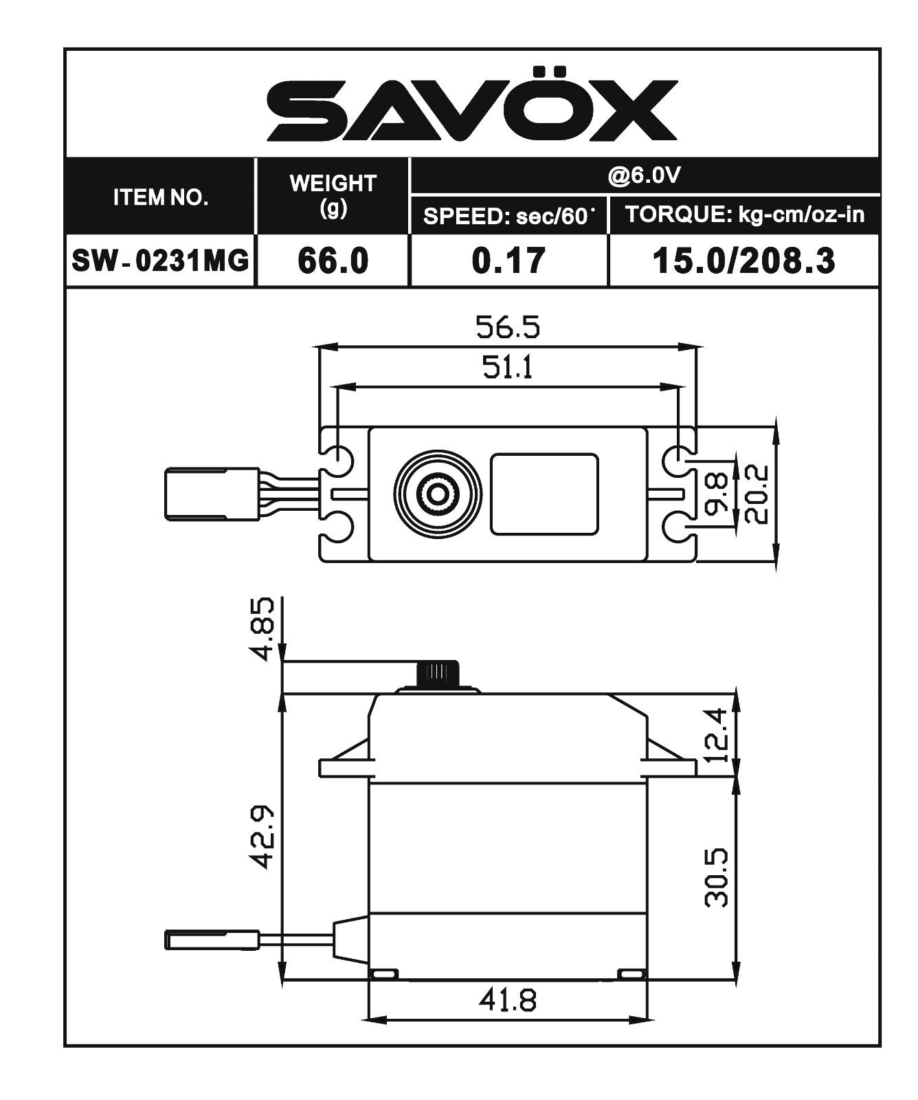 Savox SW-0231MGP Tall Waterproof Metal Gear RC Car Digital Servo SAVSW0231MGP