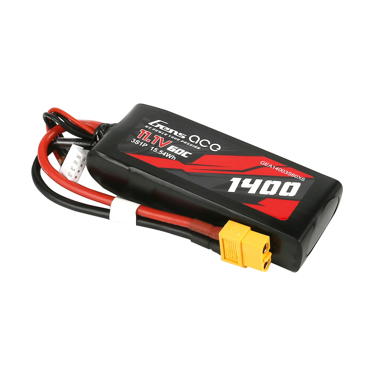 2x Gens Ace 1400mAh 11.1V 60C 3S Lipo Battery Pack With XT60 Plug : 1/16 Traxxas
