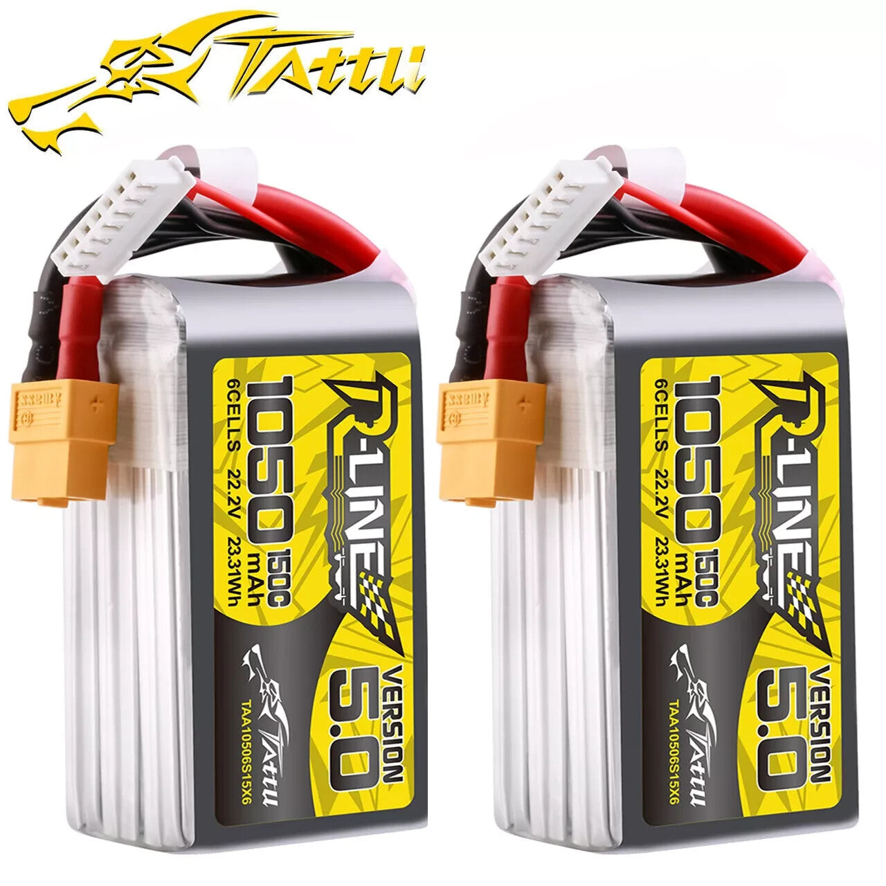 2x Tattu R-Line Version 5.0 1050mAh 6S 22.2V 150C Lipo Battery Pack w/ XT60 Plug