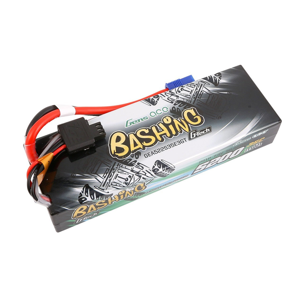 2x Gens Ace 2S G-Tech GTech Smart Bashing LiPo RC Battery 35C 7.4V 5200mAh w/EC3