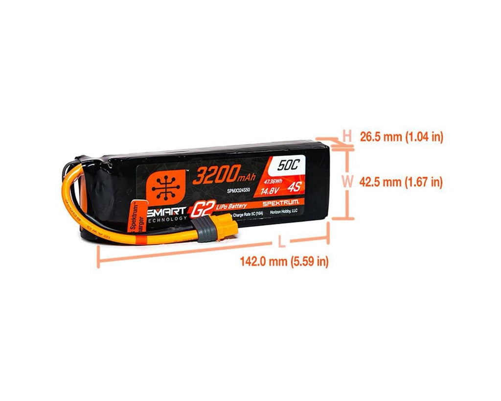 Spektrum RC 4S Smart G2 LiPo 50C Battery Pack 14.8V 3200mAh w/ IC3 Connector