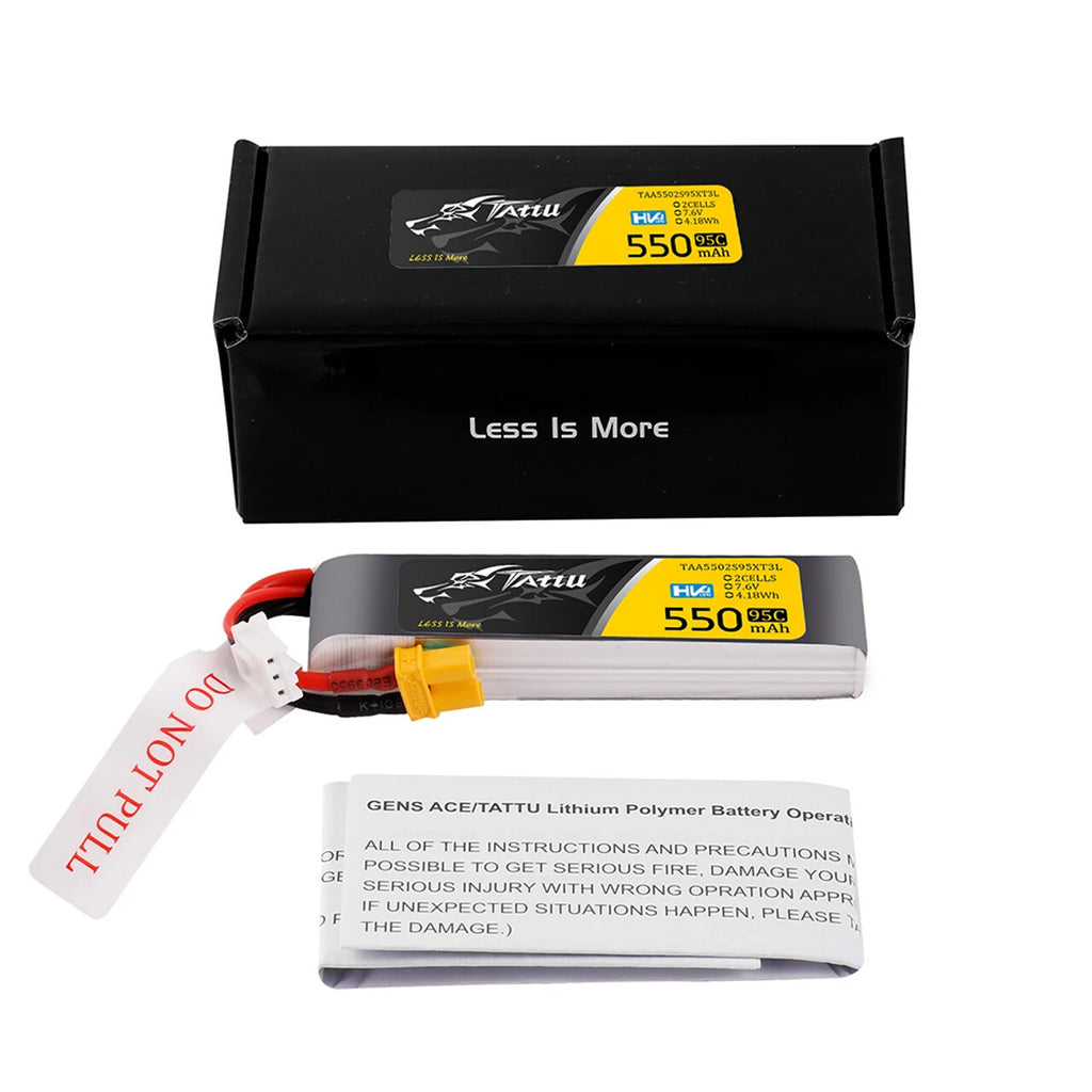 Tattu 550mAh 2S 7.6V HV Lipo RC Airplane Drone Battery Long Pack With XT30 Plug