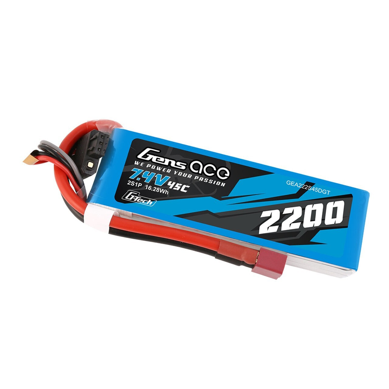 Gens Ace 2200mAh 2S 45C 7.4V G-Tech GTech Lipo Battery Pack With Deans T Plug