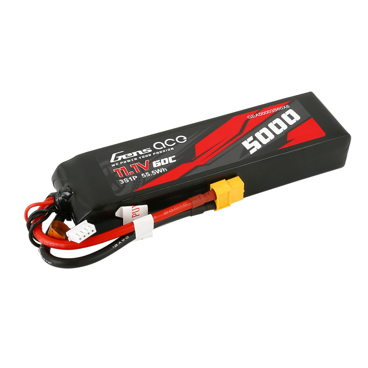 Gens Ace 11.1V 60C 3S 5000mAh Lipo RC Car Truck Battery Pack With XT60 Plug