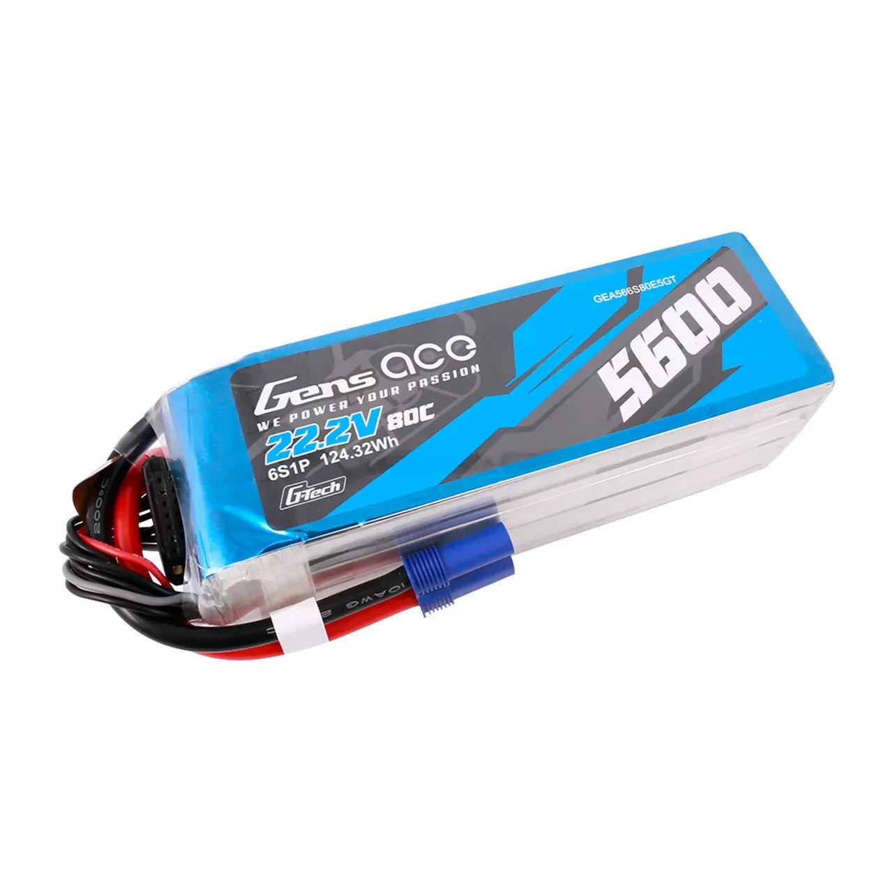 Gens Ace 5600mAh 22.2V 80C GTech 6S Lipo Battery EC5 For 700 Size RC Helicopter
