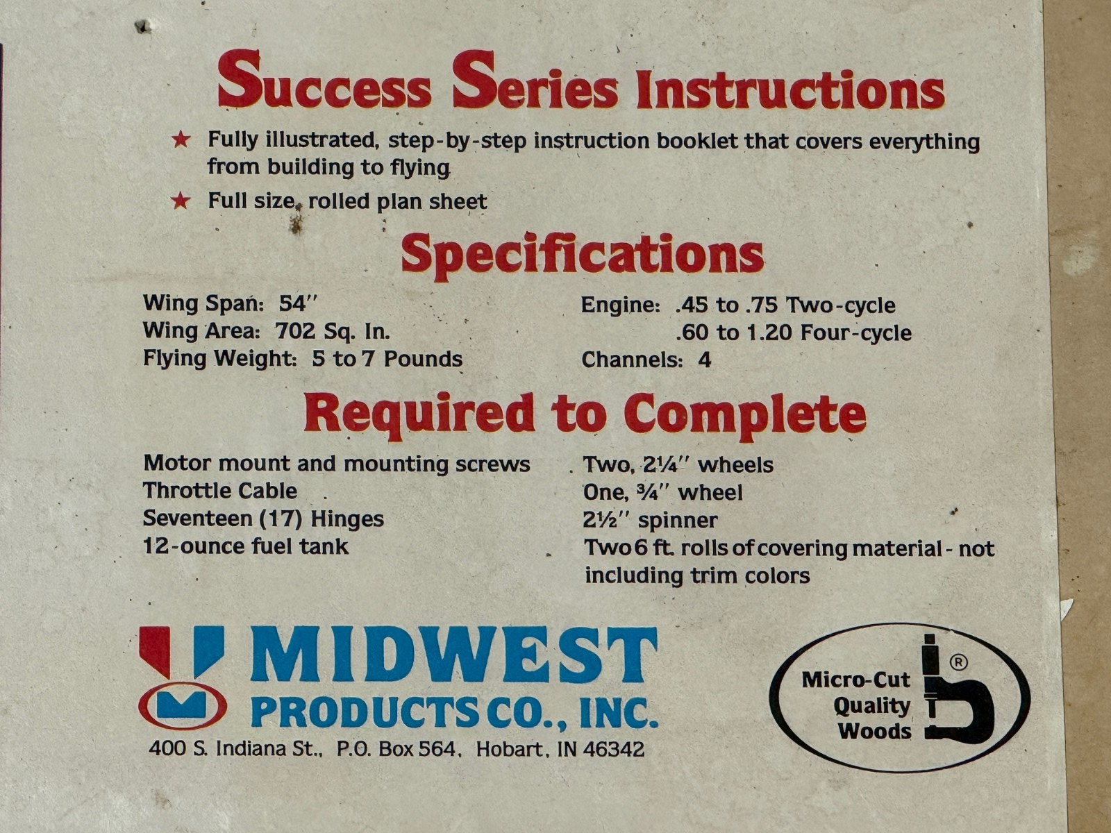 New Vintage Midwest Super Hots .60 60 RC Remote Control Airplane Balsa Wood Kit
