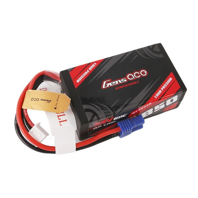 4x Gens Ace 850mAh 2S 7.4V 60C Lipo Battery Pack with EC2 Plug Mini LMT