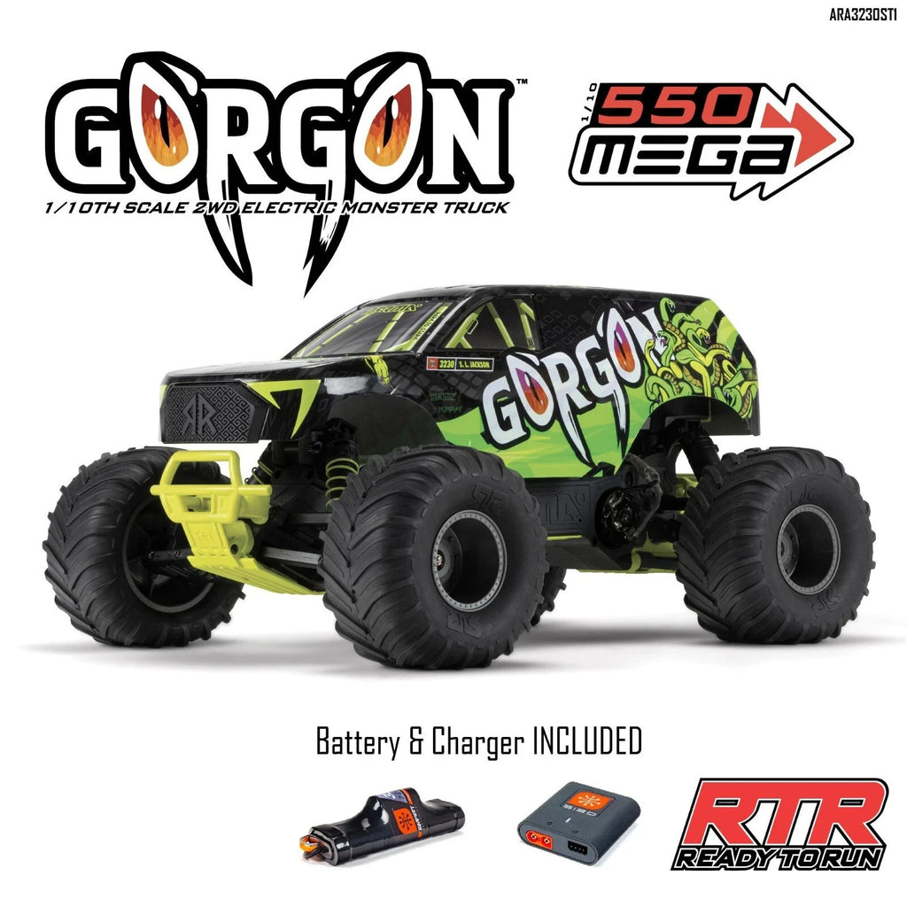 Arrma Gorgon 4X2 MEGA 550 Brushed Monster Truck 1/10 Scale RTR Yellow ARA3230ST1