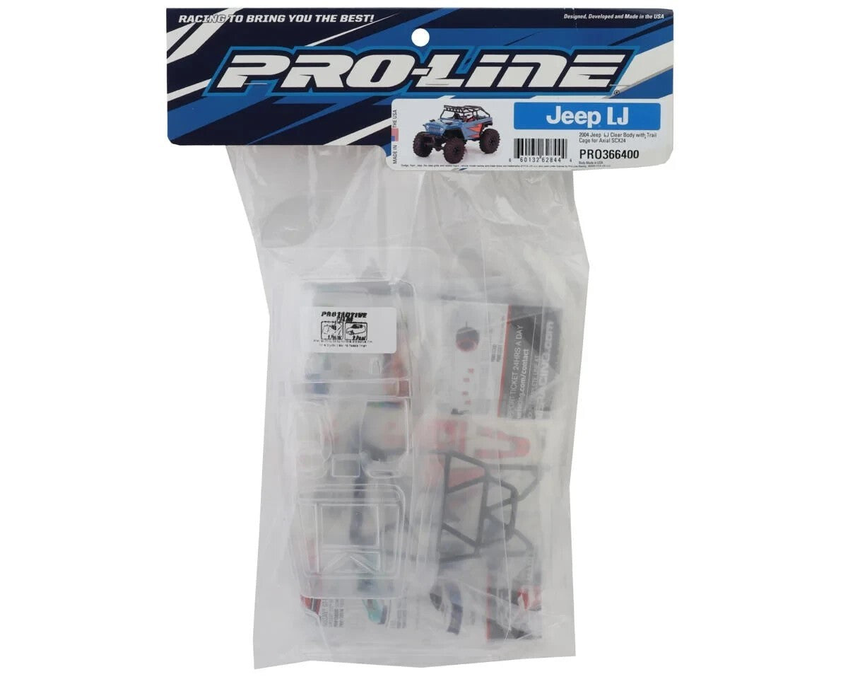 ProLine 366400 2004 Jeep LJ Clear Body with Trail Cage for Axial SCX24 PRO366400
