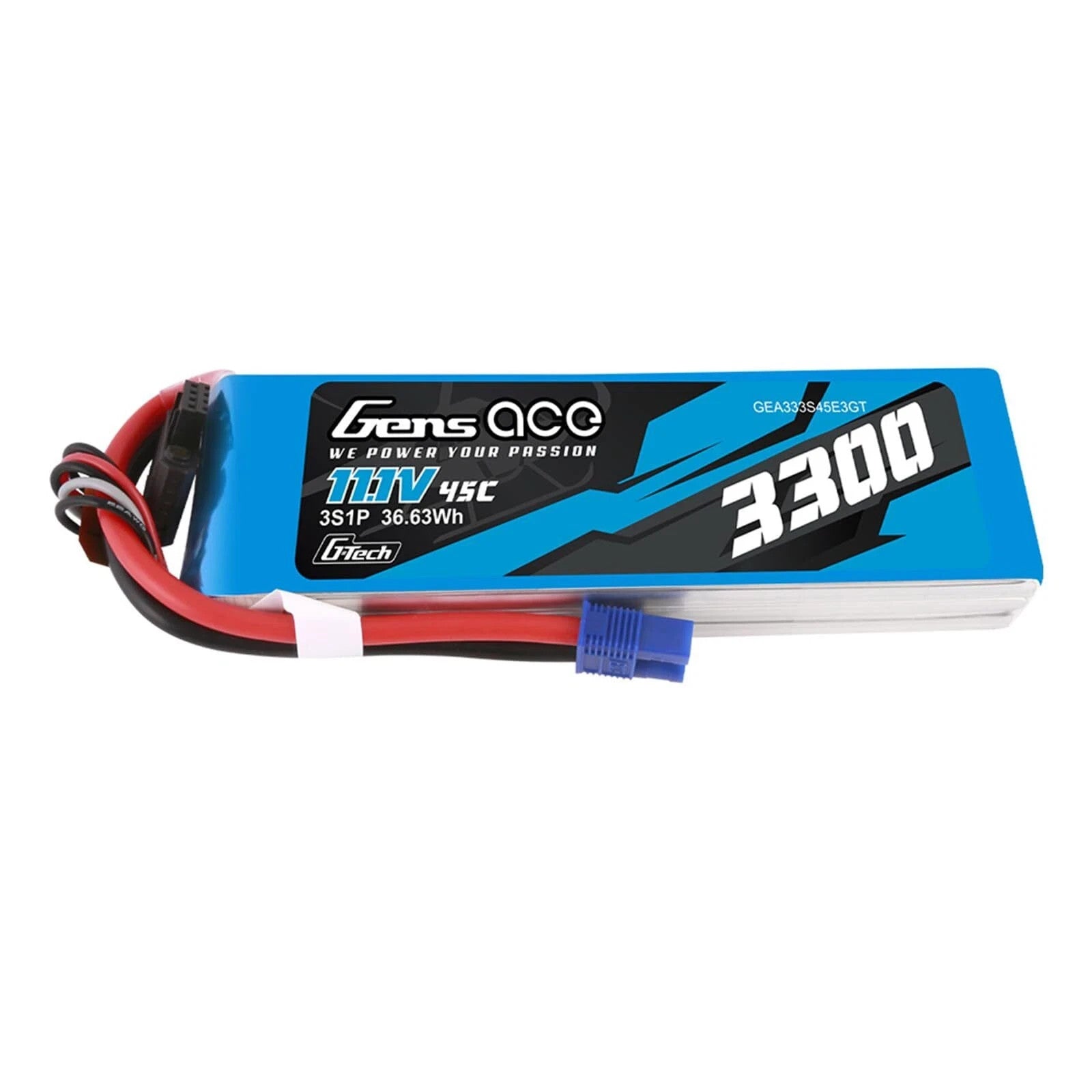 Gens Ace G-Tech 3300mAh 45C 11.1V 3S Lipo Battery with EC3 Plug : Blade 360 CFX