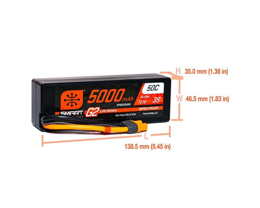 Spektrum RC 3S Smart G2 LiPo 50C Battery Pack w/ IC3 Connector 11.1V 5000mAh