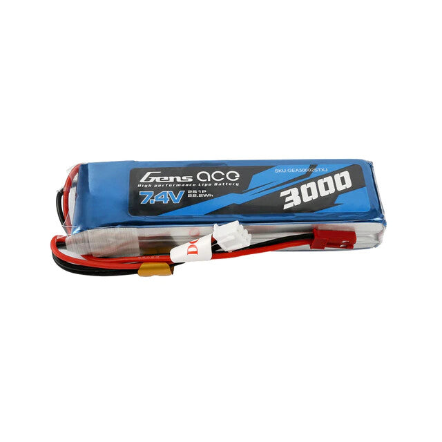 2x Gens Ace 2s 3000mAh 7.4V  TX Lipo Battery with JST Plug : FrSky Taranis X9d