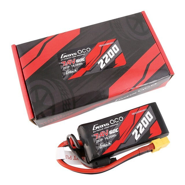2x Gens Ace G-Tech 60C 7.4V 2200mAh 2S Lipo Battery XT60 For Traxxas 1/16 E-Revo