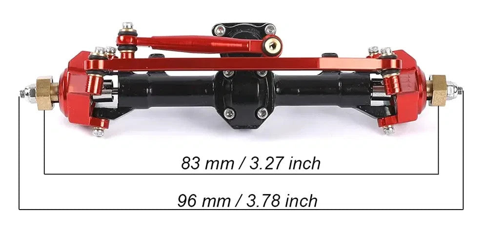 Billet Machined Alloy Front Axle for Axial 1/24 SCX24 Rock Crawler - Black / Red