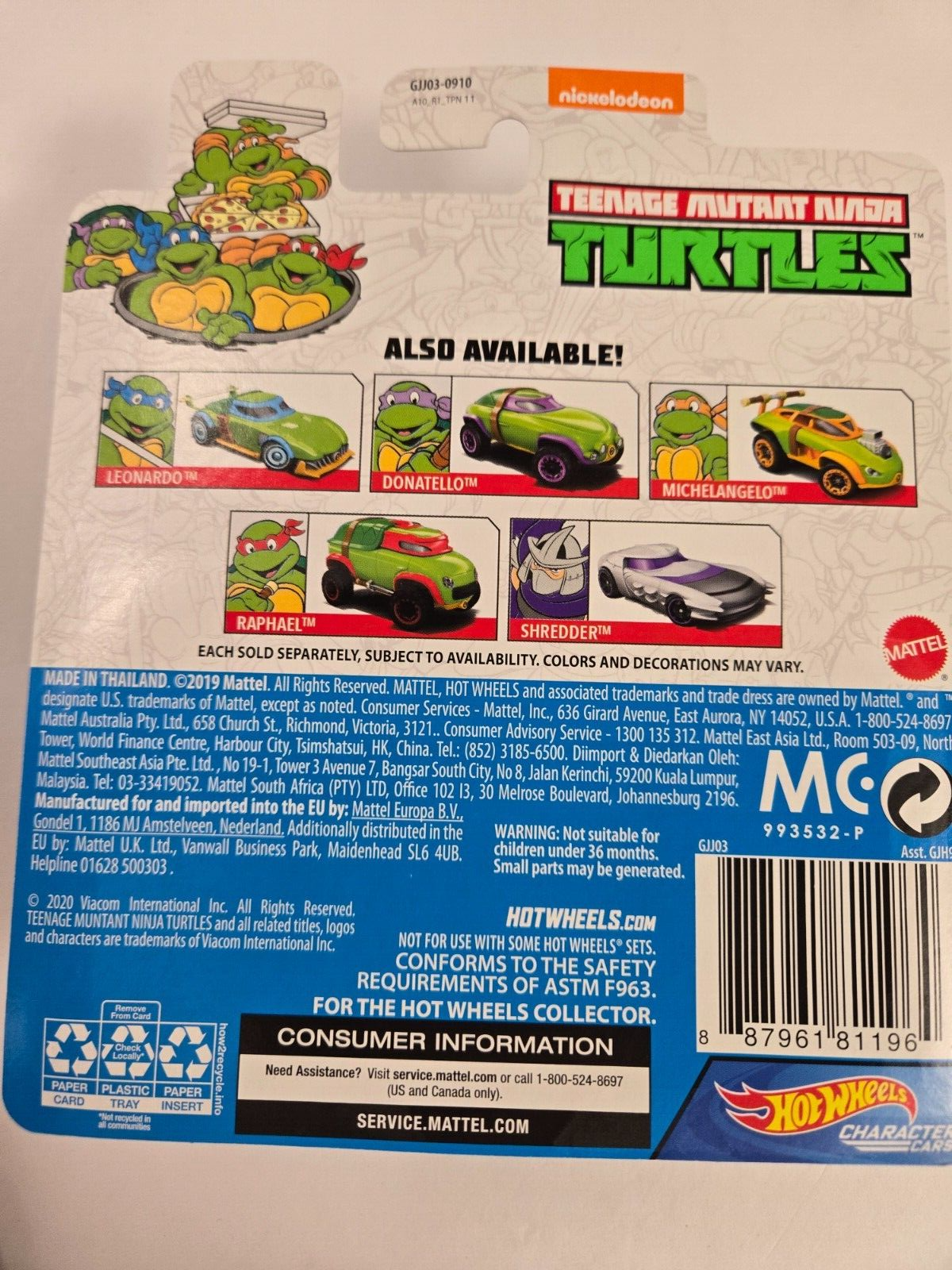 Hot Wheels Teenage Mutant Ninja Turtles Leonardo  Character Car 1/5 Nickelodeon