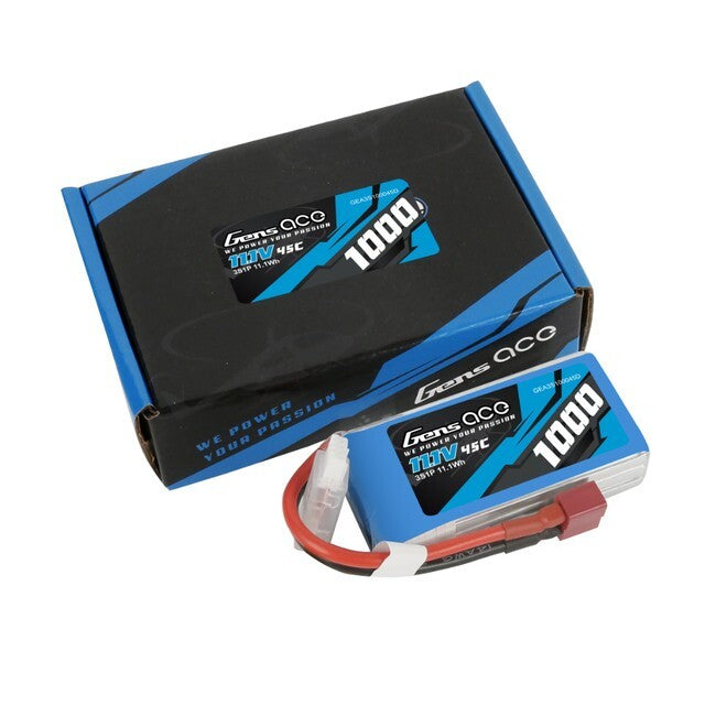 2x Gens Ace 11.1V 3S 1000mAh 45C Lipo Remote Control Battery Pack Deans T Plug