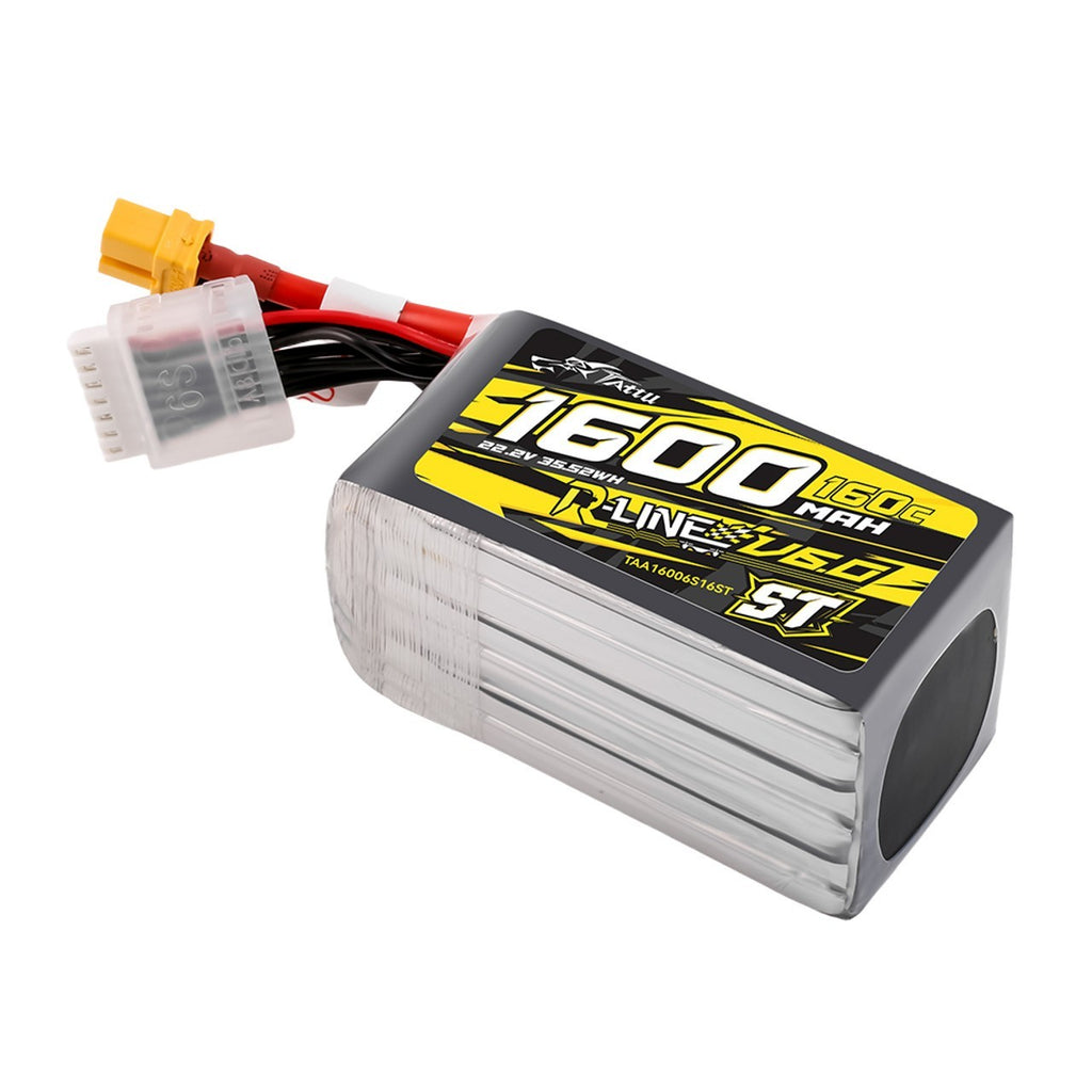 2x Tattu R-Line Version 6.0 1600mAh 160C 6S 22.2V ST Lipo Battery Pack with XT60