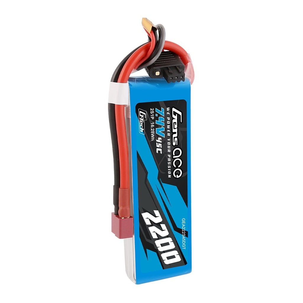 Gens Ace 2200mAh 2S 45C 7.4V G-Tech GTech Lipo Battery Pack With Deans T Plug