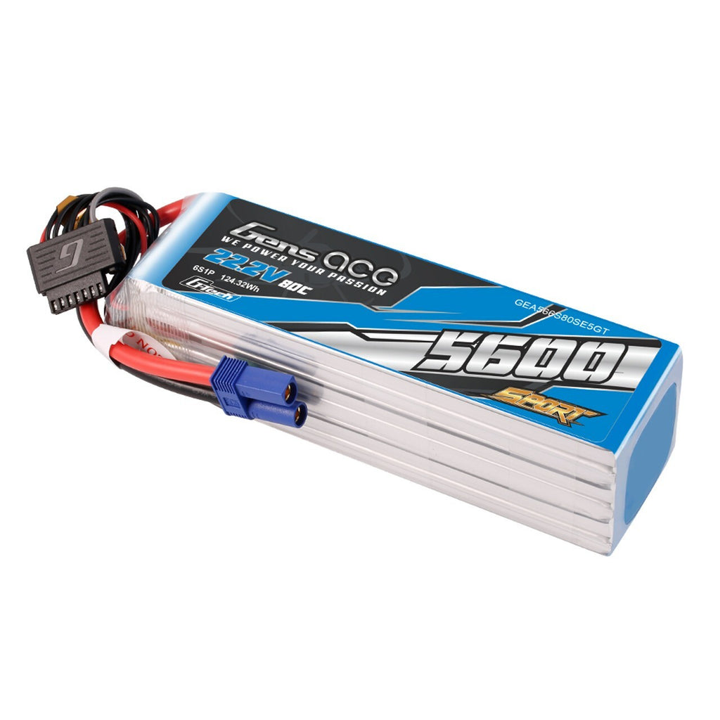 Gens ace Sport G-Tech 5600mAh 6S 80C 22.2V Lipo Battery Pack with EC5 Plug