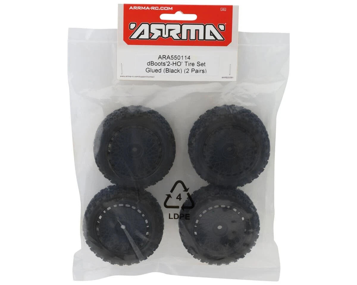 Arrma Typhon Grom 1/18th Tires Dboots  '2-HO' & Black 12mm Wheels ARA550114
