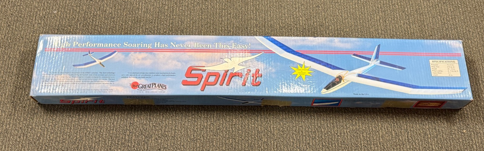 New Great Planes Spirit 2M Two 2 Meter RC Remote Control Balsa Airplane Kit